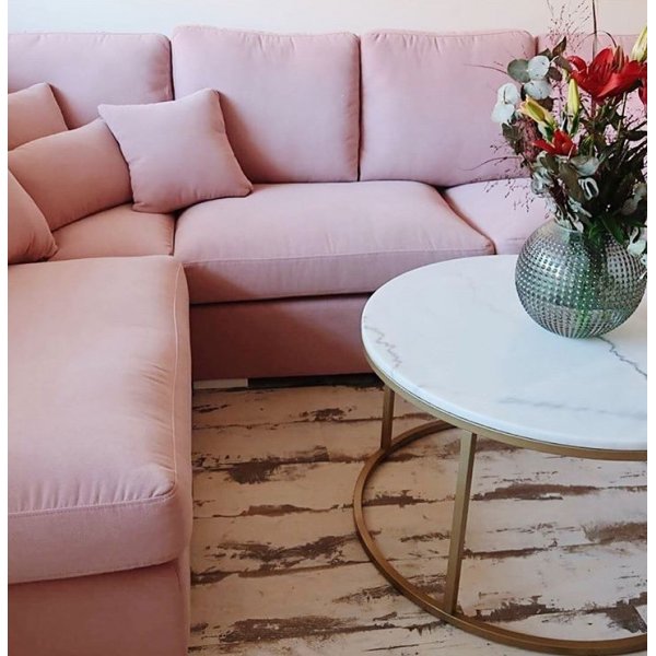 Accent sofabord rundt 85 - Hvit marmor / Messingfarget Accent sofabord rundt 85 - Hvit marmor / Messingfarget