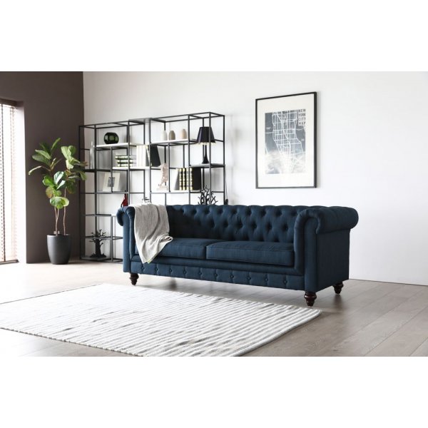 Herron 3-seters chesterfield-sofa - Blå + Tekstilrens for møbler Herron 3-seters chesterfield-sofa - Blå + Tekstilrens for møbler