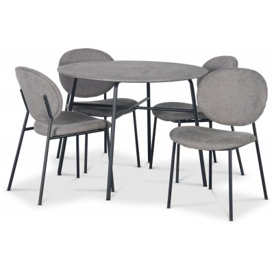 Tofta spisegruppe Ø100 cm bord i betongimitasjon + 4 stk Tofta grå stoler