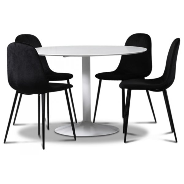 Seat spisegruppe, rundt spisebord med 4 stk Carisma flyelsstoler - Hvit/Svart