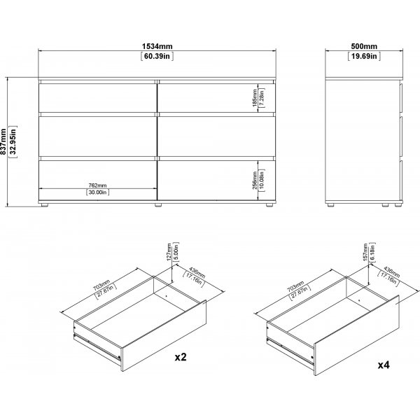 Nova kommode med 6 skuffer - Hvit Nova kommode med 6 skuffer - Hvit