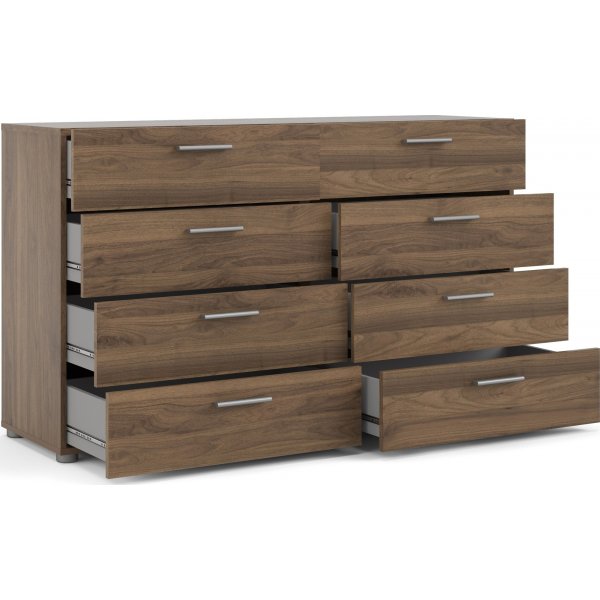 Kommode i valnøtt med 8 skuffer, 140 cm bred + Møbelføtter Kommode i valnøtt med 8 skuffer, 140 cm bred + Møbelføtter
