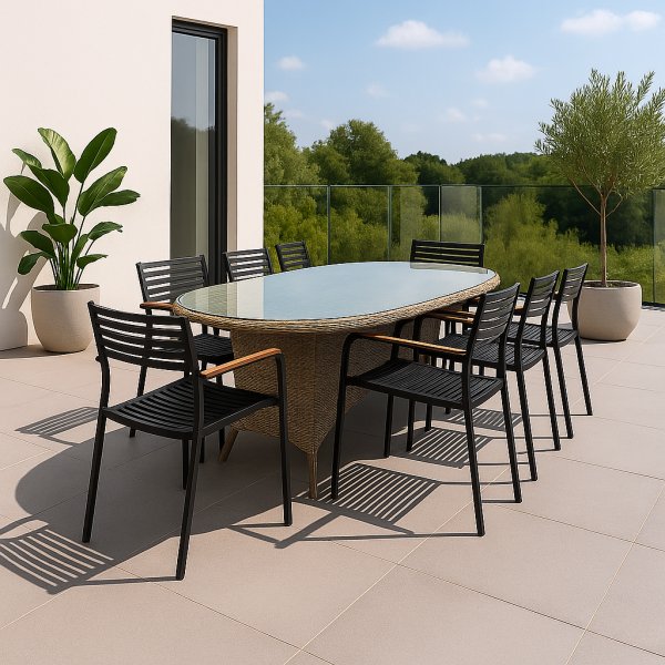 Spisegruppe med 6 stoler og spisebord 180 x 100 cm svart/naturfarget - Menton/Pino
