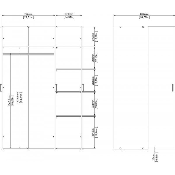 Romgarderobe med 3 dører - Hvit Romgarderobe med 3 dører - Hvit