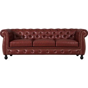 Chesterfield sofa 3-seter i brun PU