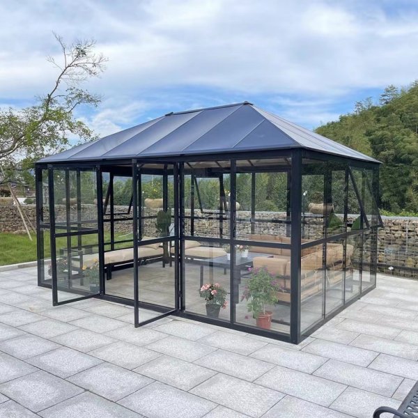 Drivhus Jupiter med herdet glass - 12,8 m - svart +