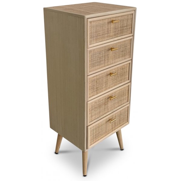 React kommode med 5 skuffer - Rotting / Messing