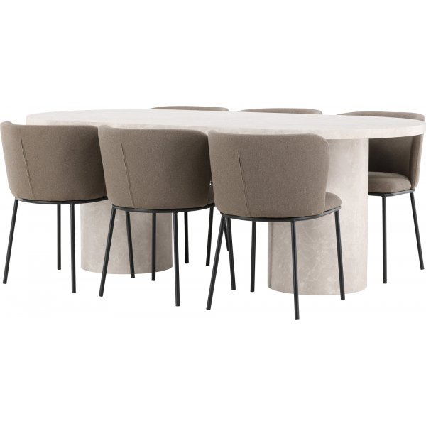 Spisebord Narvik med 6 Edina stoler - Sort/brun/beige Spisebord Narvik med 6 Edina stoler - Sort/brun/beige