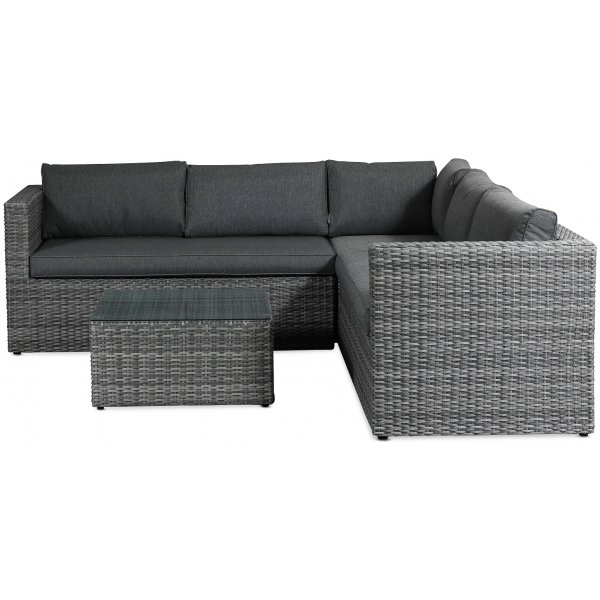 Sardinia hjørnesofa med bord i kunstrotting - Gråmelert Sardinia hjørnesofa med bord i kunstrotting - Gråmelert