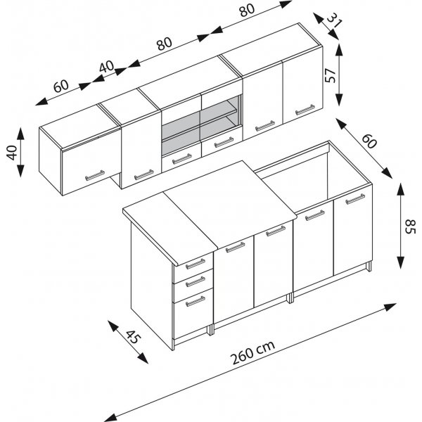 Perla komplett kjøkken 260 cm - Sonoma eik/hvit/sand Perla komplett kjøkken 260 cm - Sonoma eik/hvit/sand