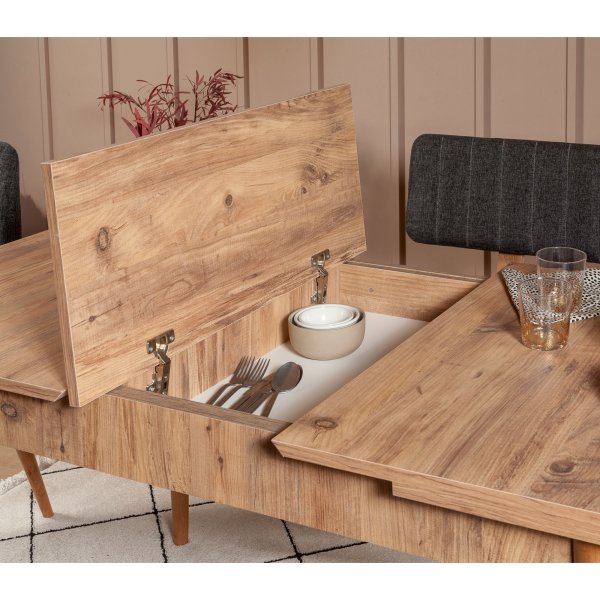 Vina 1053 spisegruppe med sofa - Furu/antrasitt + 6.00 x Stolpute Vina 1053 spisegruppe med sofa - Furu/antrasitt + 6.00 x Stolpute