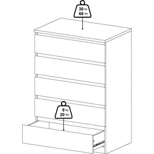 Naia kommode med 5 skuffer - Hvit boks Naia kommode med 5 skuffer - Hvit boks