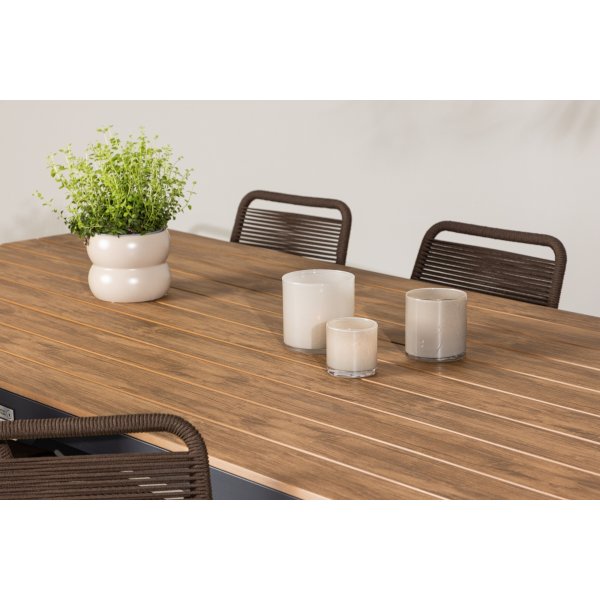 Garcia rektangulært spisestuesett med 6 Lindos stoler - Brun/svart + 6.00 x Stolpute Garcia rektangulært spisestuesett med 6 Lindos stoler - Brun/svart + 6.00 x Stolpute