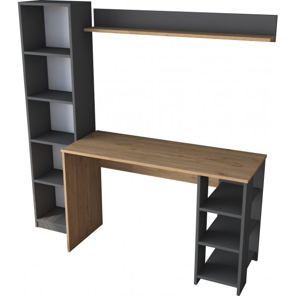 Hanna skrivebord med hyllesystem 16, 160 x 45 cm - Valnøtt/antrasitt Hanna skrivebord med hyllesystem 16, 160 x 45 cm - Valnøtt/antrasitt