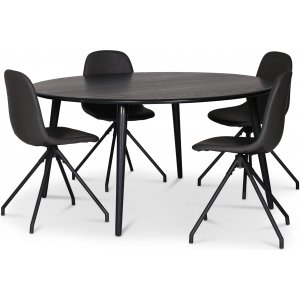 Omni spisegruppe, rundt spisebord Ø130 cm inkludert 4 stk. svarte Bridge svingbare stoler - Svartbeiset eik Omni spisegruppe, rundt spisebord Ø130 cm inkludert 4 stk. svarte Bridge svingbare stoler - Svartbeiset eik