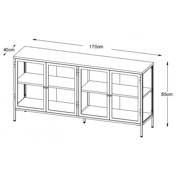 Toddy sort metallskjenk med glassdører, bredde 170 cm Toddy sort metallskjenk med glassdører, bredde 170 cm