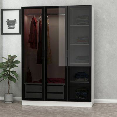 Cavolo garderobeskap 135 cm - Hvit/svart