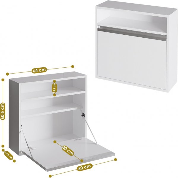 Sammenleggbart veggbord Optim White - 64 x 20/62 cm Sammenleggbart veggbord Optim White - 64 x 20/62 cm