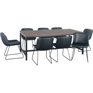 Texas spisegruppe med Texas spisebord mørk brun 200 cm og 8 Texas spisestoler Sort PU Texas spisegruppe med Texas spisebord mørk brun 200 cm og 8 Texas spisestoler Sort PU