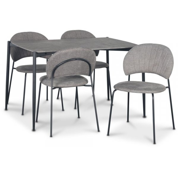 Tofta spisegruppe med bord p 120 cm i betongimitasjon + 4 stk Hogrn gr stoler
