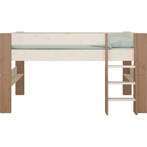 For barn loftseng 90 x 200 cm - Hvitkalket/gr�/brun