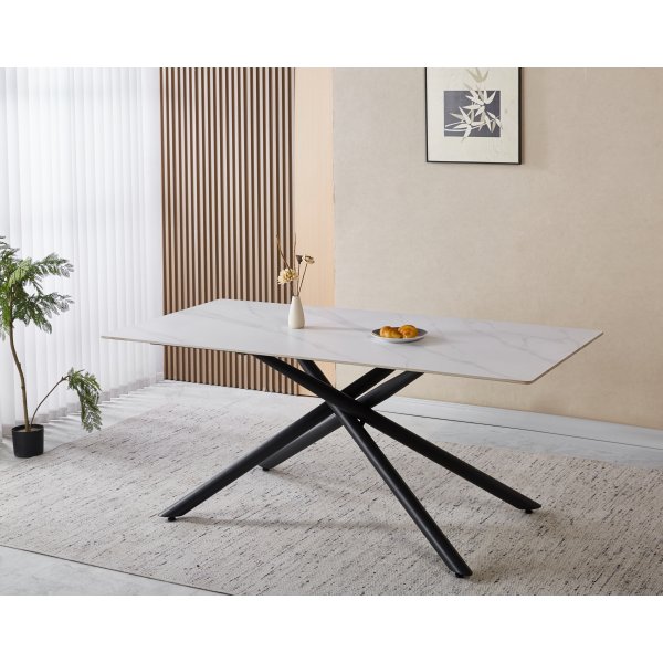 Jupiter spisebord i sintret stein - 180x90 cm - Hvit marmor