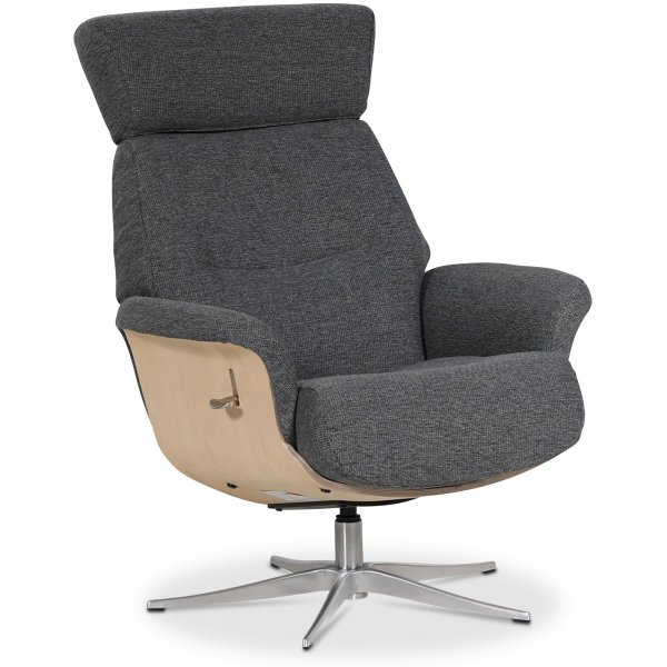 Marbck recliner- lenestol med fotskammel - Grtt tystoff / Tre