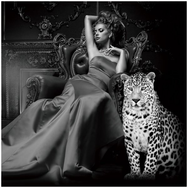 Glassmaling - Guarding Leopard - 120x120 cm