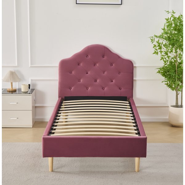 Lemings sengeramme med sengegavl - Rosa fløyel - 90 x 200 cm Lemings sengeramme med sengegavl - Rosa fløyel - 90 x 200 cm