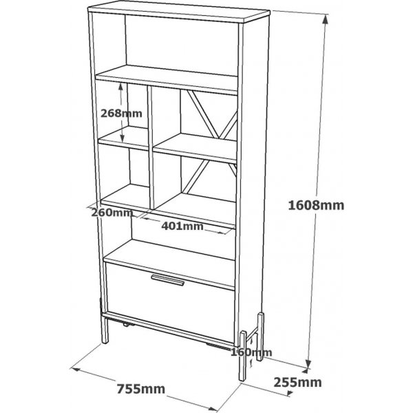 Vista bokhylle - Brun/betong/antrasitt