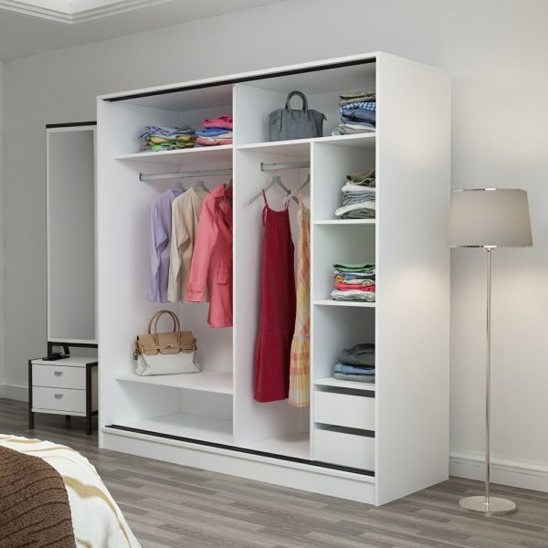 Kapusta garderobe med speildør, 180 cm - Hvit/brun Kapusta garderobe med speildør, 180 cm - Hvit/brun