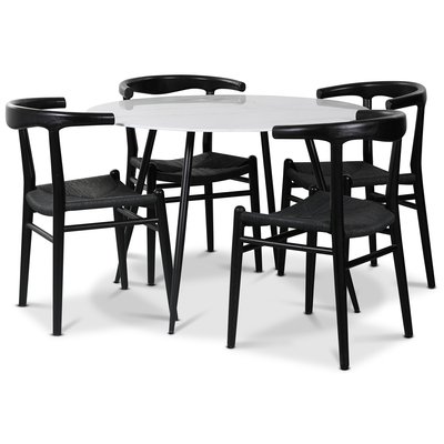 Berit spisegruppe, 110 cm rundt bord + 4 st svarte Berit stoler