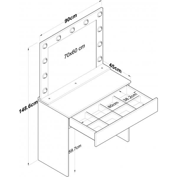 Bijou toalettbord med speil 20 - 90 x 45 cm - Hvit Bijou toalettbord med speil 20 - 90 x 45 cm - Hvit