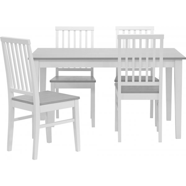 Spisegruppe: Fr spisebord - hvit/gr - 140 cm + 4 Fr stoler - hvit/gr