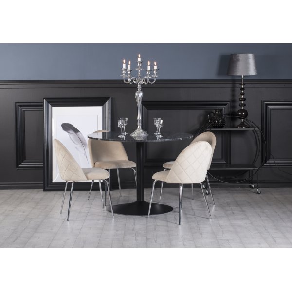Plaza spisegruppe, marmorbord med 4 st Plaza flyelstoler - Beige/Gr/Svart
