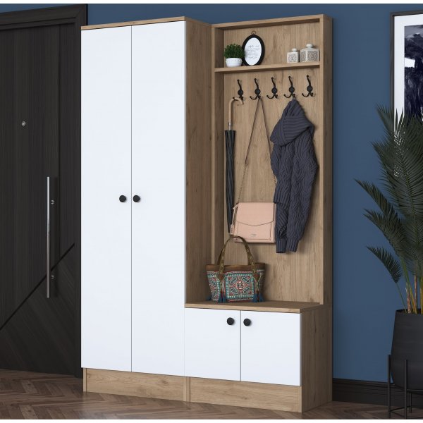 Mendy hallmøbler 120 cm - Valnøtt/hvit Mendy hallmøbler 120 cm - Valnøtt/hvit