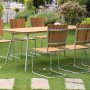 Mllan utegruppe i teak: 8 stoler med spisebord 176x90 cm