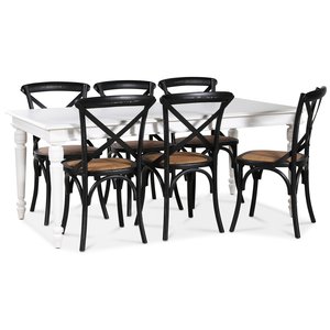Paris spisegruppe 180 cm bord hvit+ 6 st svarte Gaston spisestoler