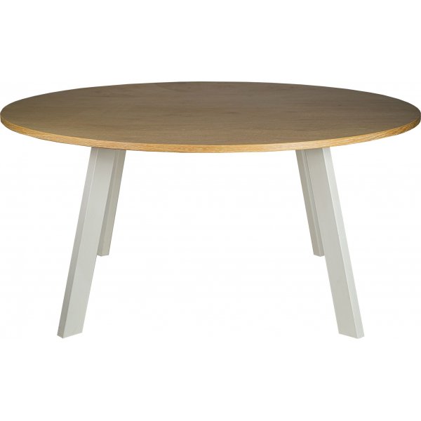 Rundt Freddy spisebord, 155 cm - Whitewash eikefiner/hvitt metall