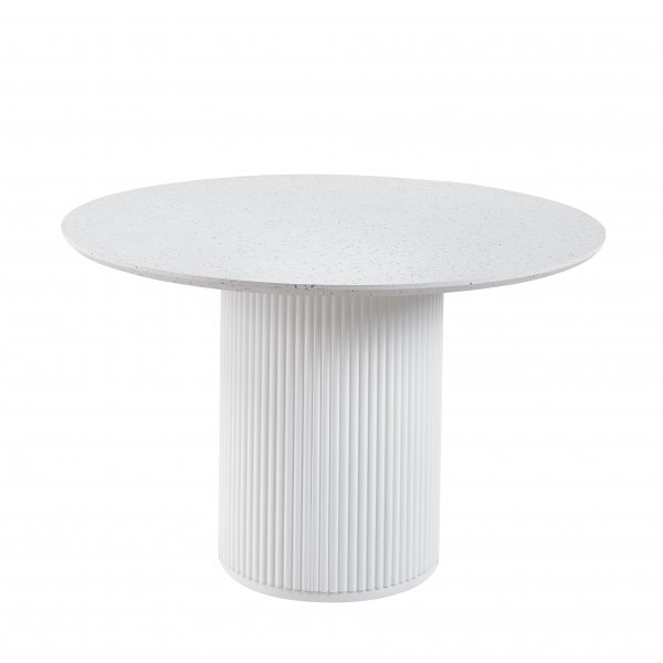 Spisegruppe Sandö spisebord Ø120 cm i hvit terrazzo med 4 Plaza spisestoler i beige fløyel Spisegruppe Sandö spisebord Ø120 cm i hvit terrazzo med 4 Plaza spisestoler i beige fløyel