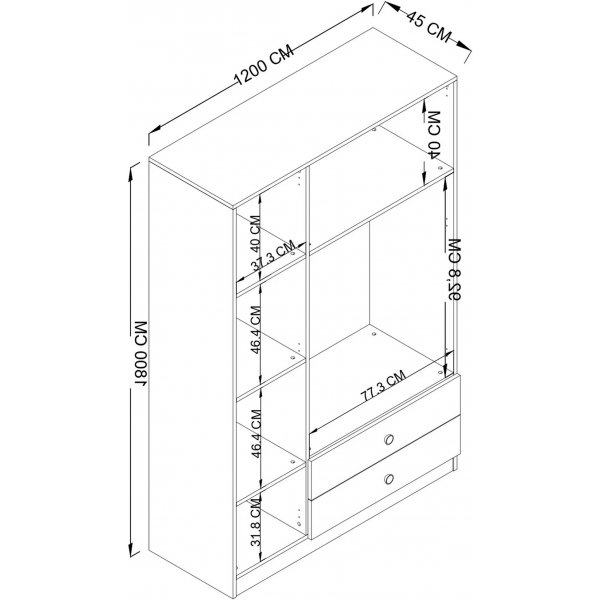 Yaman garderobe 120 x 45 x 180 cm - Grå Yaman garderobe 120 x 45 x 180 cm - Grå