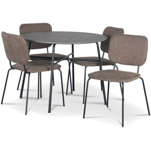 Tofta spisegruppe 100 cm bord i betongimitasjon + 4 stk Lokrume brune stoler