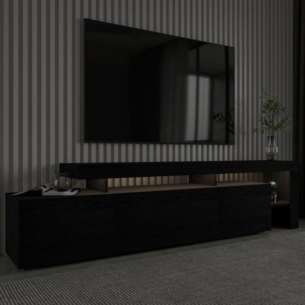 Beliz TV-stativ med LED-belysning - Svart tre Beliz TV-stativ med LED-belysning - Svart tre