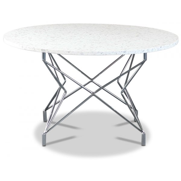 Terrazzo rundt sofabord  80 cm - Bianco Terrazzo & underdel Star krom