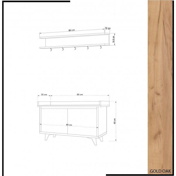 Arasso gangmøbel - Eik/hvit Arasso gangmøbel - Eik/hvit