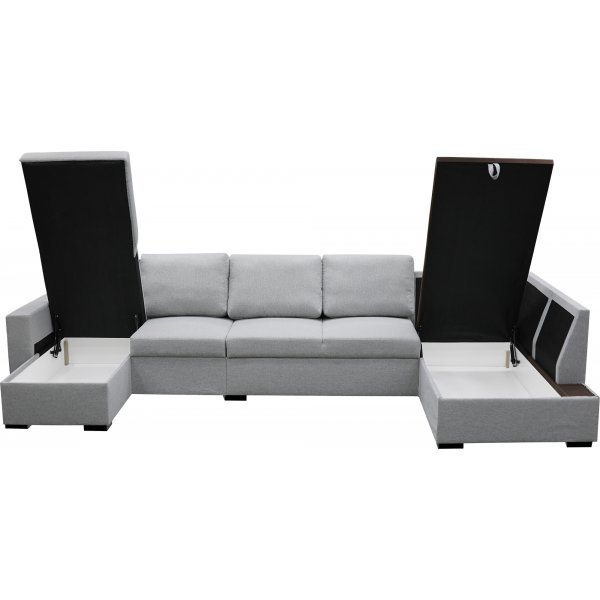 U-formet sofa med oppbevaring 367 cm gr + Tekstilrens for mbler