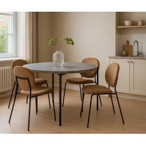 Shanghai spisegruppe Ø120 cm inkl. 4 stk. Rondo stoler i brun fløyel - Sementimitasjon Shanghai spisegruppe Ø120 cm inkl. 4 stk. Rondo stoler i brun fløyel - Sementimitasjon
