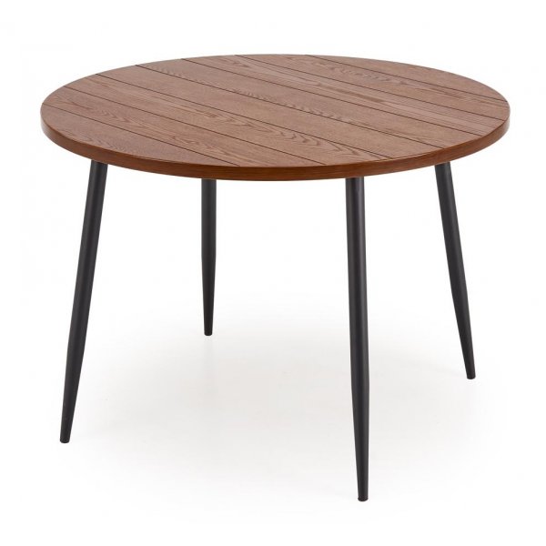 Dana spisebord �105 cm i valn�tt med 4 Alfred spisestoler i beige fl�yel og ben i valn�tt