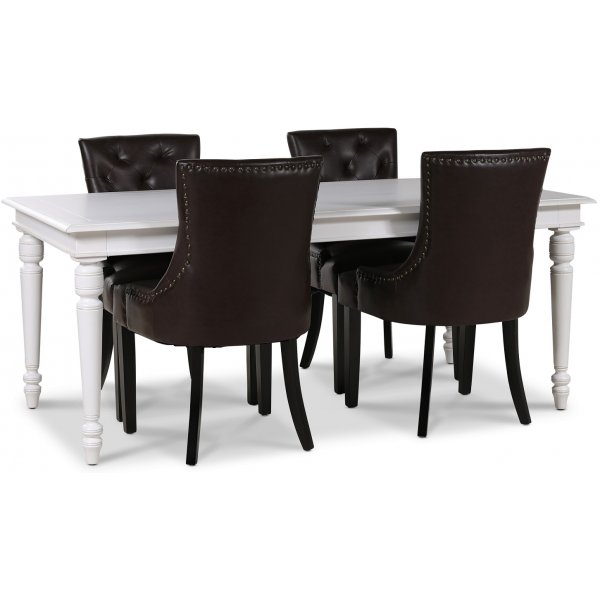 Spisegruppe; Bord 180x90 cm med 4 brune stoler Spisegruppe; Bord 180x90 cm med 4 brune stoler