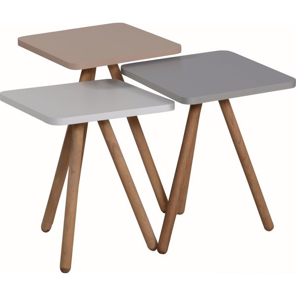 Trippelsett bord 34 x 34 cm - Hvit/cappuccino/gr